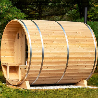 Sauna de barril de madera de cedro rojo húmeda con vapor Sala de sauna tradicional de madera