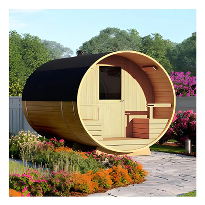 Sauna de barril de madera de cedro rojo húmeda con vapor Sala de sauna tradicional de madera