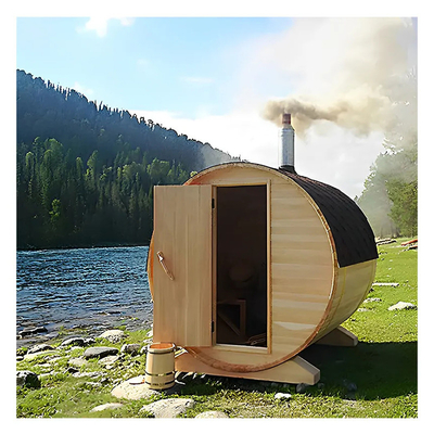 Sauna de barril de vapor de madera exterior de cedro rojo canadiense con calefacción de estufa