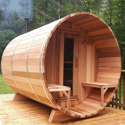 Sauna de barril de vapor de madera exterior de cedro rojo canadiense con calefacción de estufa
