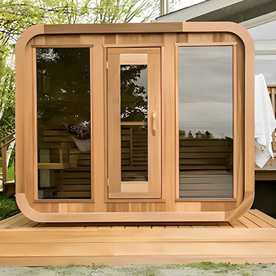 5-6 personas Sauna seca exterior de vidrio completo con ventilación ajustable Requiere montaje de sistema de música Bluetooth