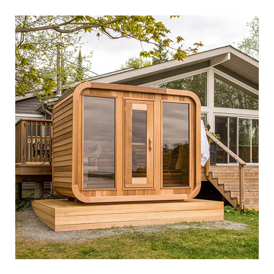 Sauna en exteriores con sauna seca de barril de cedro rojo cubo Sala de sauna para 6 a 8 personas