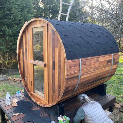 Sauna de barril de madera maciza en el exterior Hemlock madera de cedro húmeda vapor sala de sauna tradicional