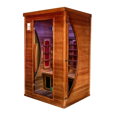 Sauna de vidrio templado transparente con luz LED y panel de carbono de espectro completo