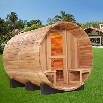 Sauna de barril de madera de cedro rojo canadiense 15-99 MIN 15 ~ 90 ° C 8 mm Puerta de vidrio templado 2-8 personas