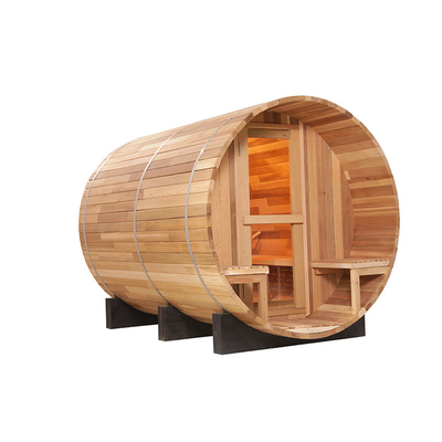 Sauna de barril de madera de cedro rojo canadiense Barril de sauna de madera con calefacción de 6KW Puerta de vidrio templada de 8 mm