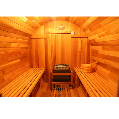 Sauna de barril de madera de cedro rojo canadiense Barril de sauna de madera con calefacción de 6KW Puerta de vidrio templada de 8 mm