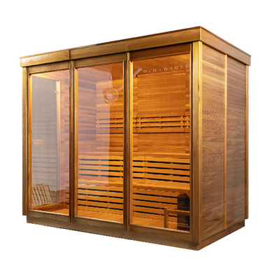 Sala de sauna de vapor de luz LED moderna con estufas de 6KW y generador de ozono para un control ideal de la temperatura
