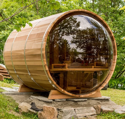 Puerta de vidrio ajustable Sauna seca al aire libre de cedro con sistema de música Bluetooth para 5-6 personas