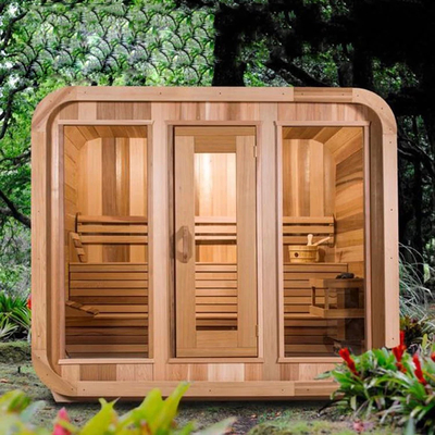 Sauna seca al aire libre de lujo para 5 a 6 personas con ventilación ajustable con un rango de temperatura de 15 a 90 ° C.