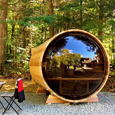 Puerta de vidrio ajustable Sauna seca al aire libre de cedro con sistema de música Bluetooth para 5-6 personas