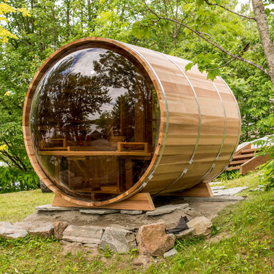 Puerta de vidrio ajustable Sauna seca al aire libre de cedro con sistema de música Bluetooth para 5-6 personas