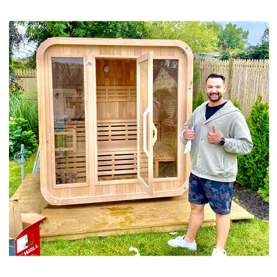Sauna seca al aire libre de lujo para 5 a 6 personas con ventilación ajustable con un rango de temperatura de 15 a 90 ° C.