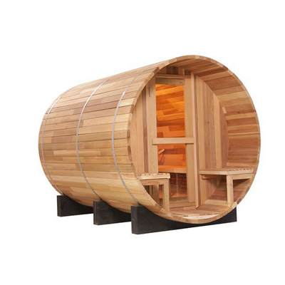 Persona de Smartmak 6 alrededor de Cedar Wood Barrel Sauna Outdoor rojo con el pórtico